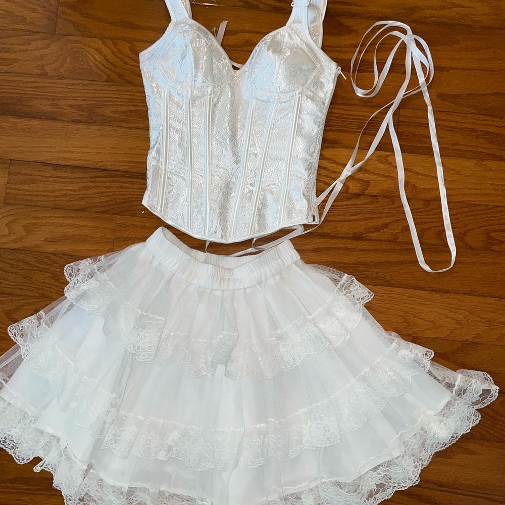 White Lace Corset and Skirt Set